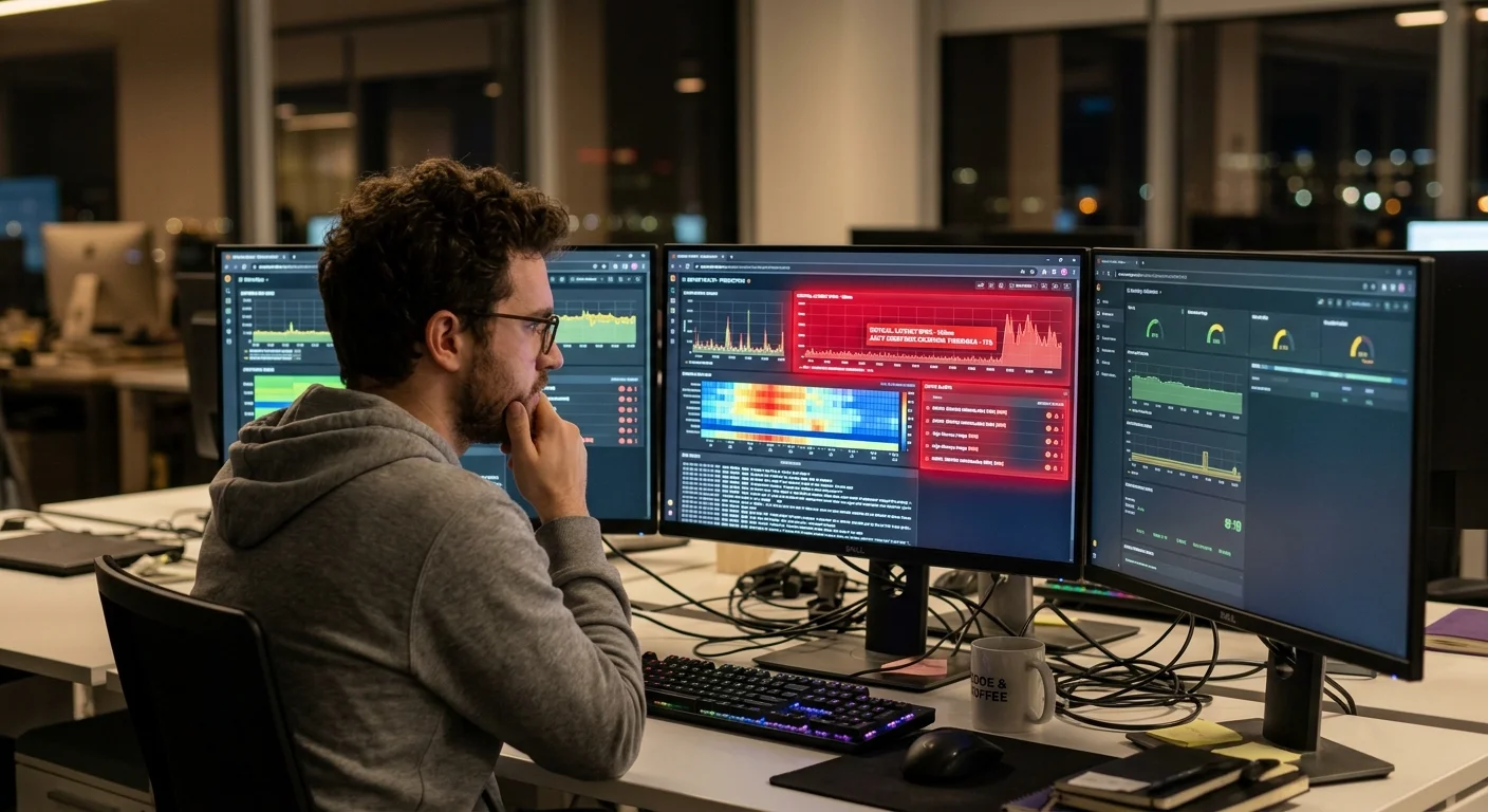 Developer assessing production bug on monitoring dashboard